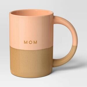 Room Essentials Mom Stoneware Mug 14oz Peach Dipped Clay Coffee Cup NEW